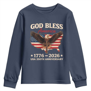 God Bless America 250th Anniversary Youth Sweatshirt 250 Years USA 4th Of July TS10 Navy Print Your Wear