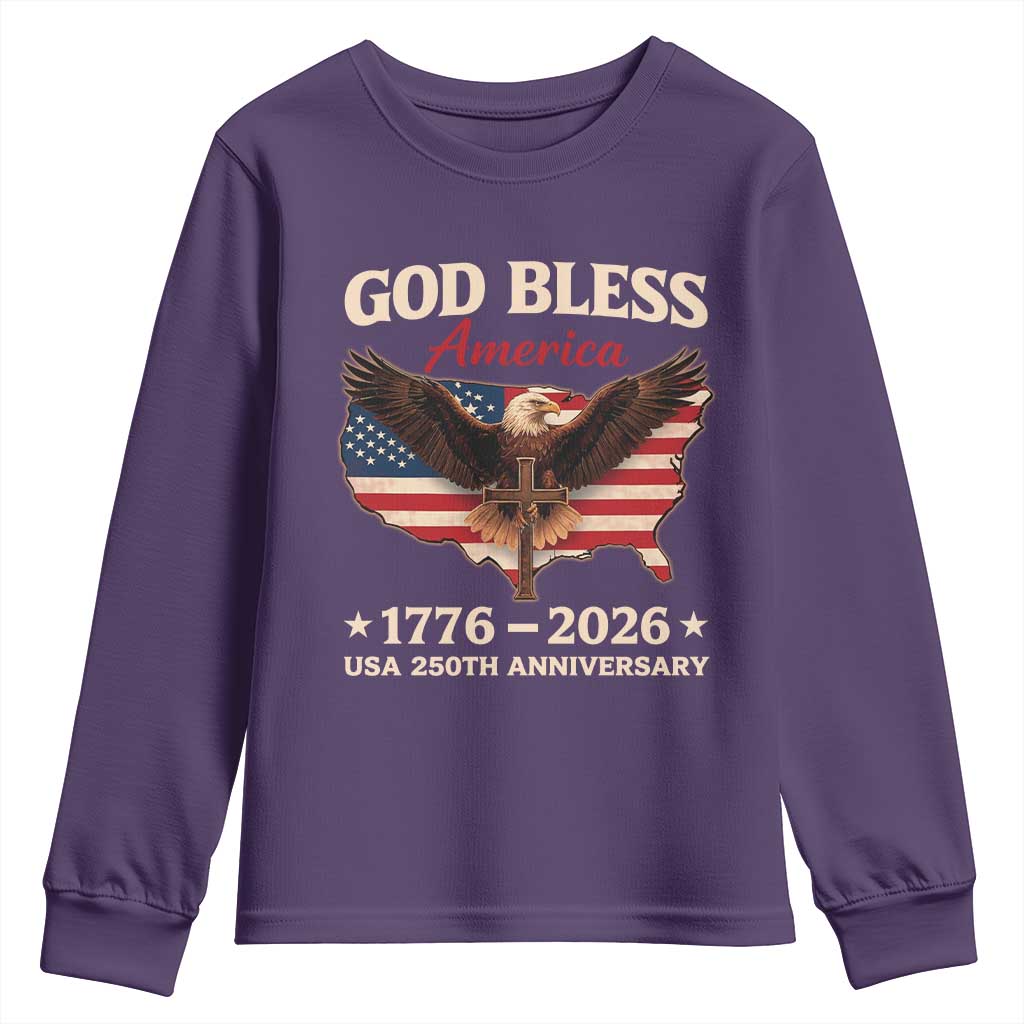 God Bless America 250th Anniversary Youth Sweatshirt 250 Years USA 4th Of July TS10 Purple Print Your Wear