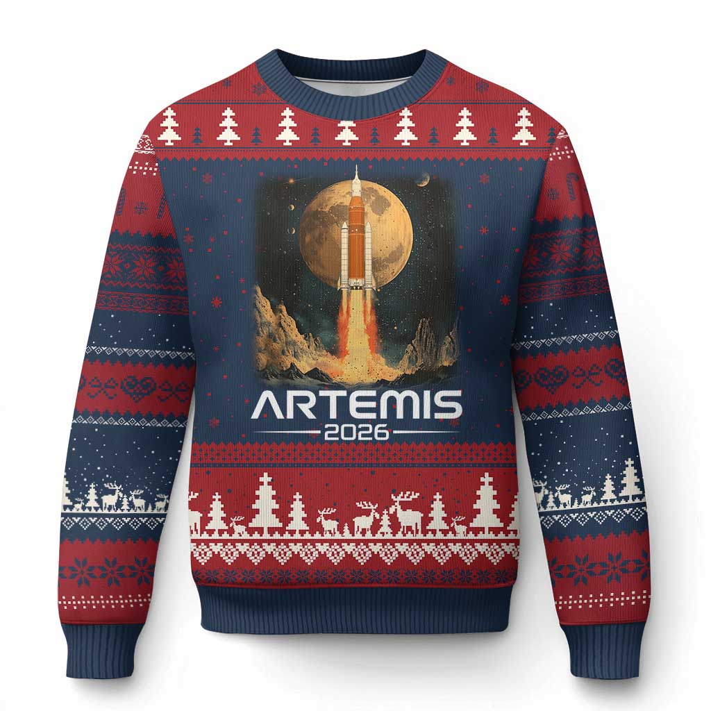 Launch To The Moon Mission Ugly Christmas Sweater TS10 Navy Red Print Your Wear