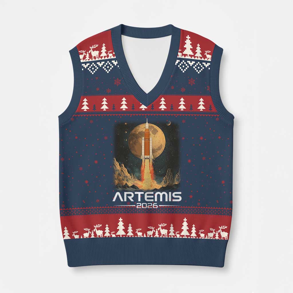 Launch To The Moon Mission V-Neck Knit Sweater Vest TS10 Navy Red Print Your Wear