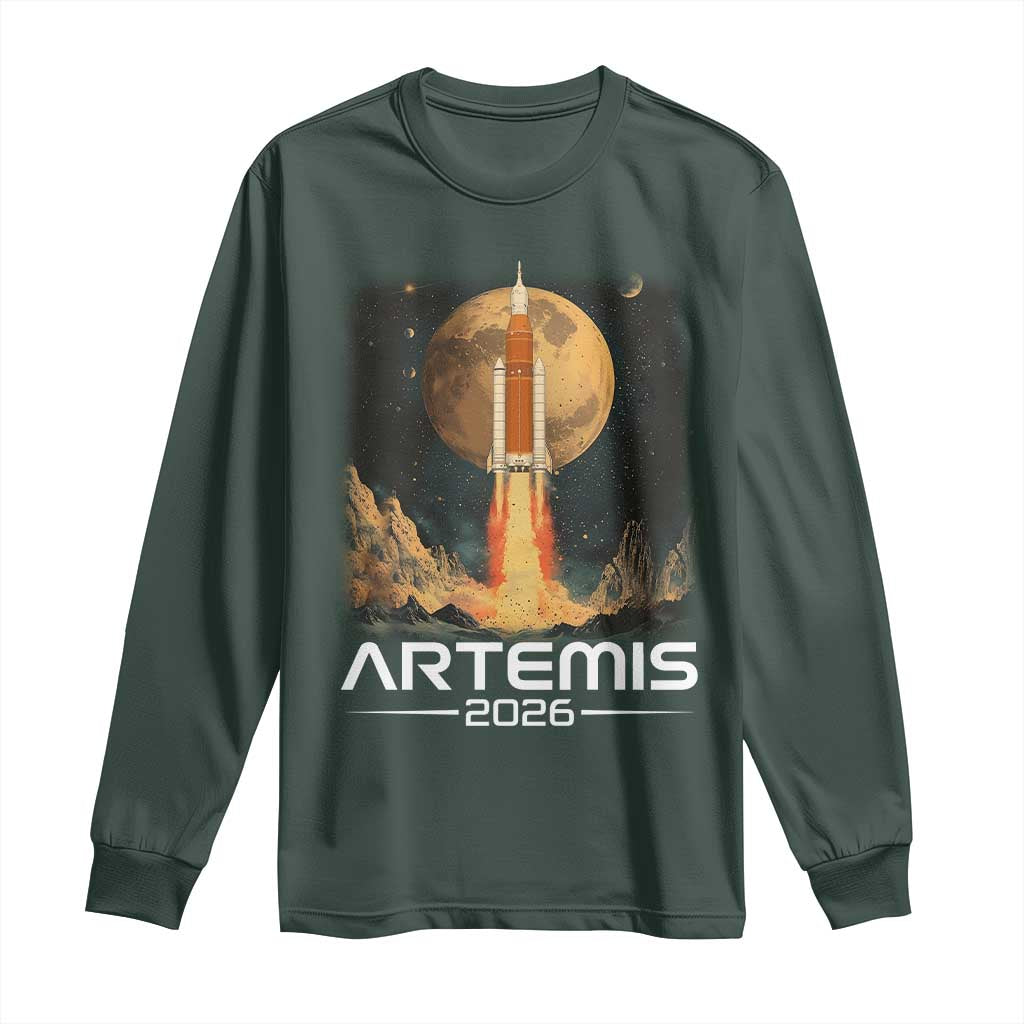 Launch To The Moon Mission Long Sleeve Shirt TS10 Dark Forest Green Print Your Wear