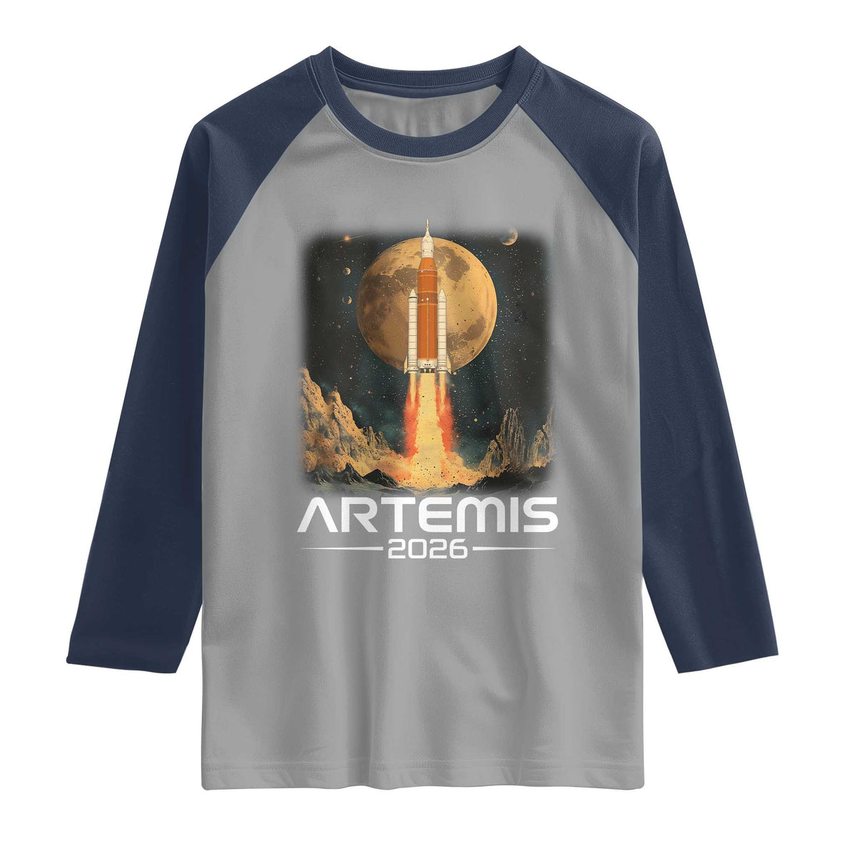 Launch To The Moon Mission Raglan Shirt TS10 Sport Gray Navy Print Your Wear