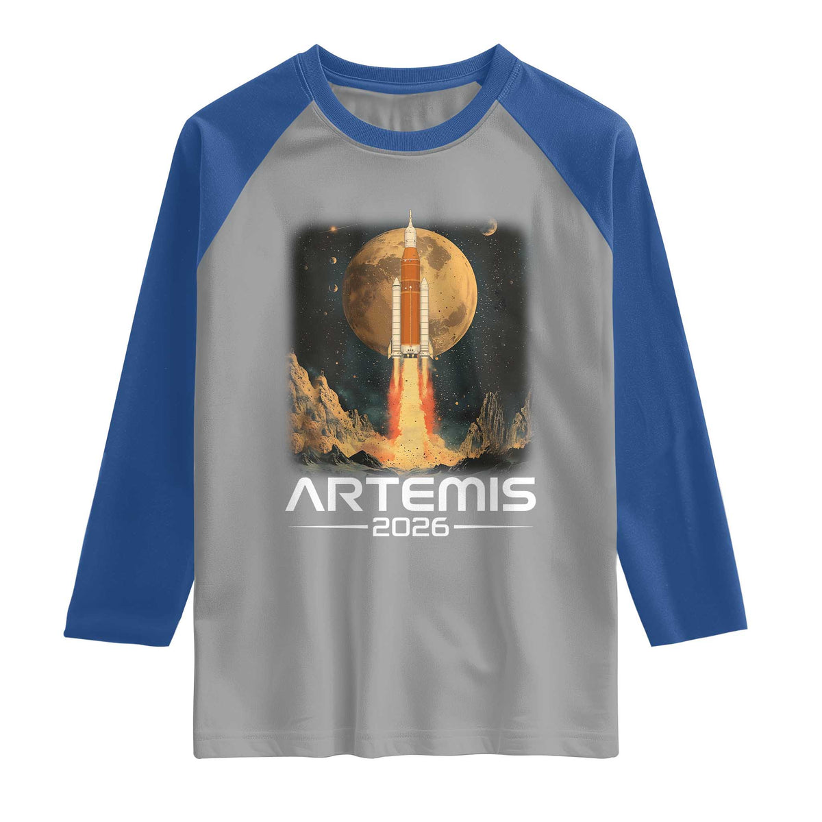 Launch To The Moon Mission Raglan Shirt TS10 Sport Gray Royal Print Your Wear