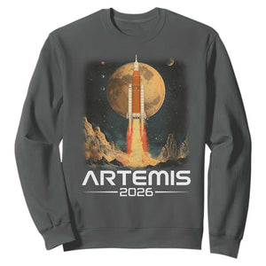 Launch To The Moon Mission Sweatshirt TS10 Dark Heather Print Your Wear