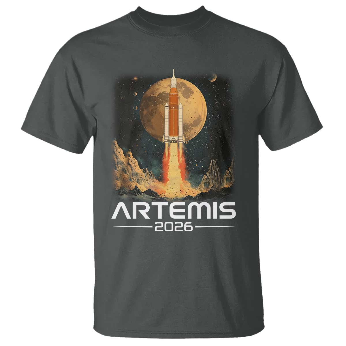 Launch To The Moon Mission T Shirt TS10 Dark Heather Print Your Wear
