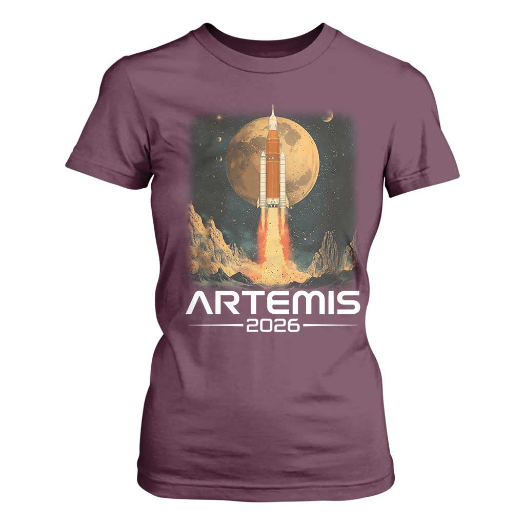 Launch To The Moon Mission T Shirt For Women TS10 Maroon Print Your Wear