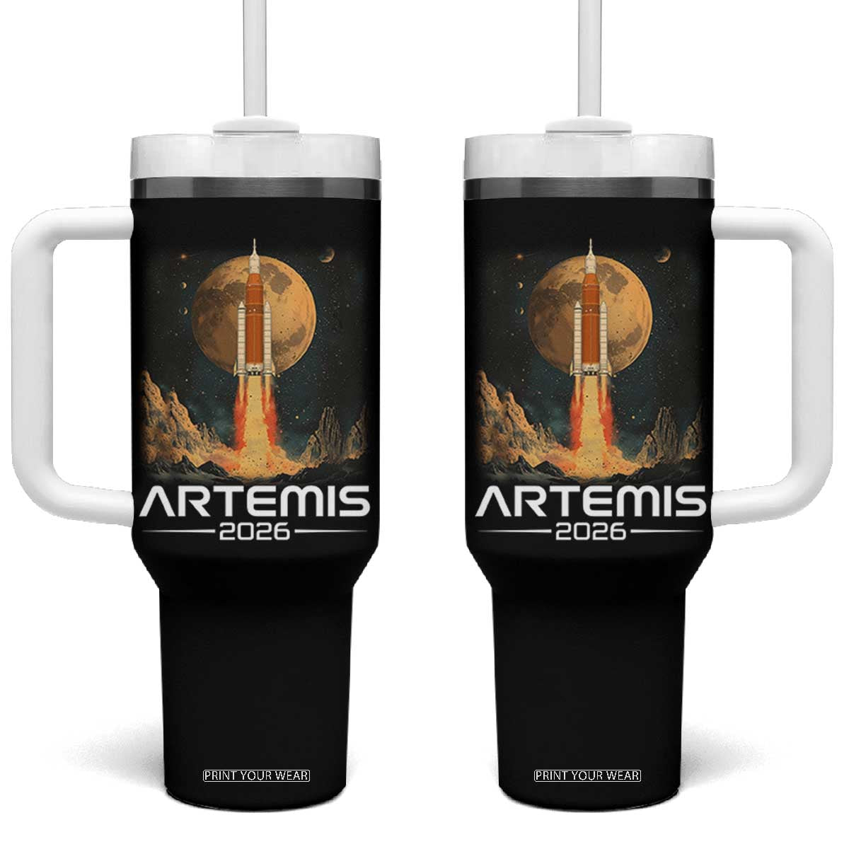 Launch To The Moon Mission Tumbler With Handle TS10 One Size: 40 oz Black Print Your Wear