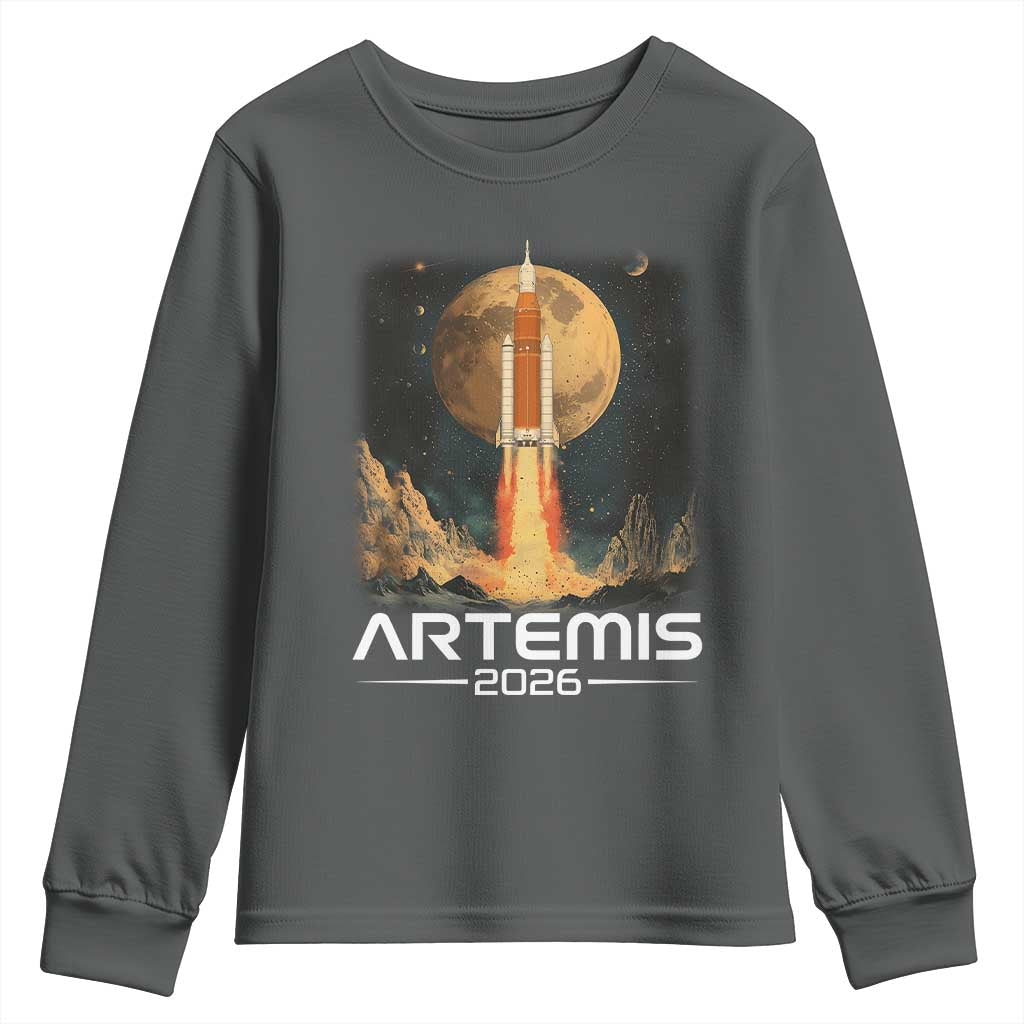 Launch To The Moon Mission Youth Sweatshirt TS10 Dark Heather Print Your Wear