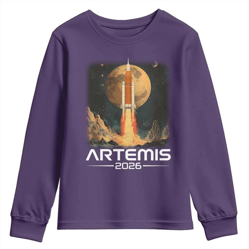 Launch To The Moon Mission Youth Sweatshirt TS10 Purple Print Your Wear