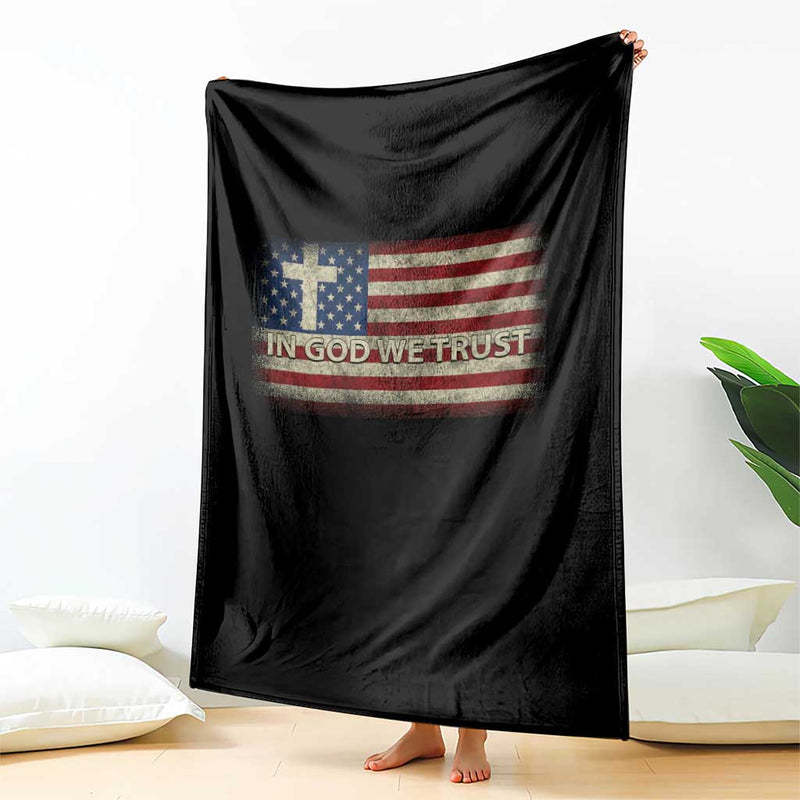 In God We Trust Christian US Flag Throw Blanket