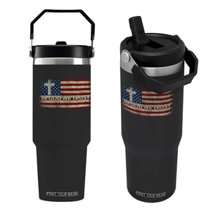 In God We Trust Christian US Flag Flip Straw Tumbler TS10 One Size: 30 oz Black Print Your Wear