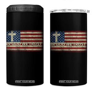 In God We Trust Christian US Flag 4 in 1 Can Cooler Tumbler TS10 One Size: 16 oz Black Print Your Wear