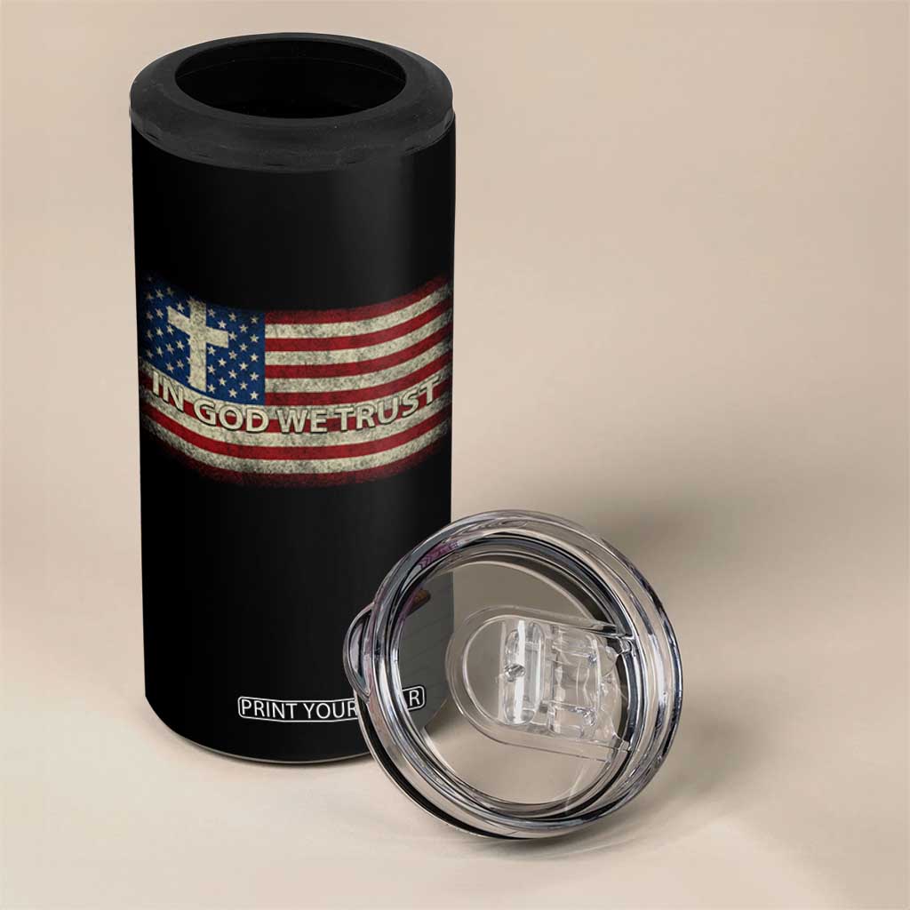 In God We Trust Christian US Flag 4 in 1 Can Cooler Tumbler TS10 Print Your Wear