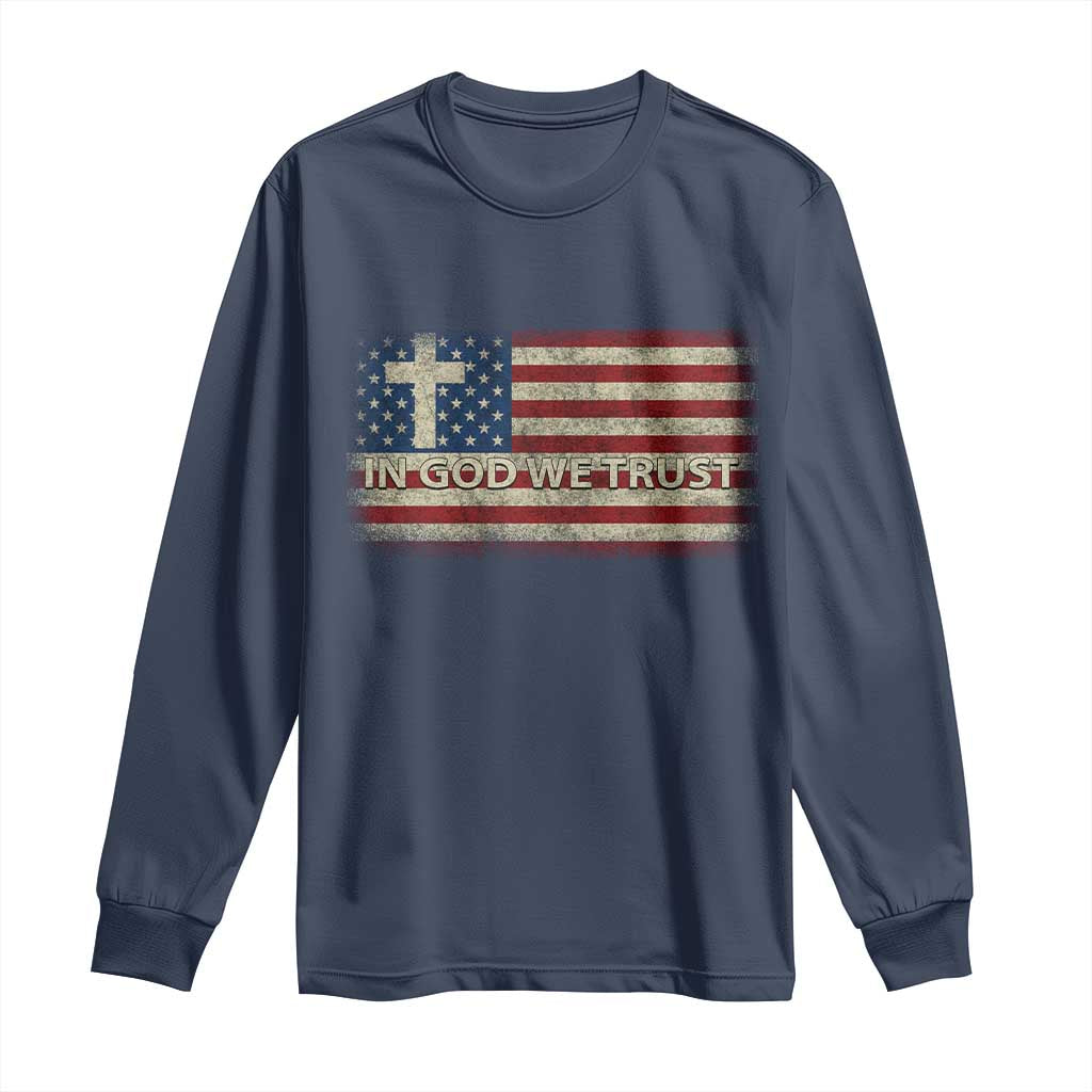 In God We Trust Christian US Flag Long Sleeve Shirt TS10 Navy Print Your Wear