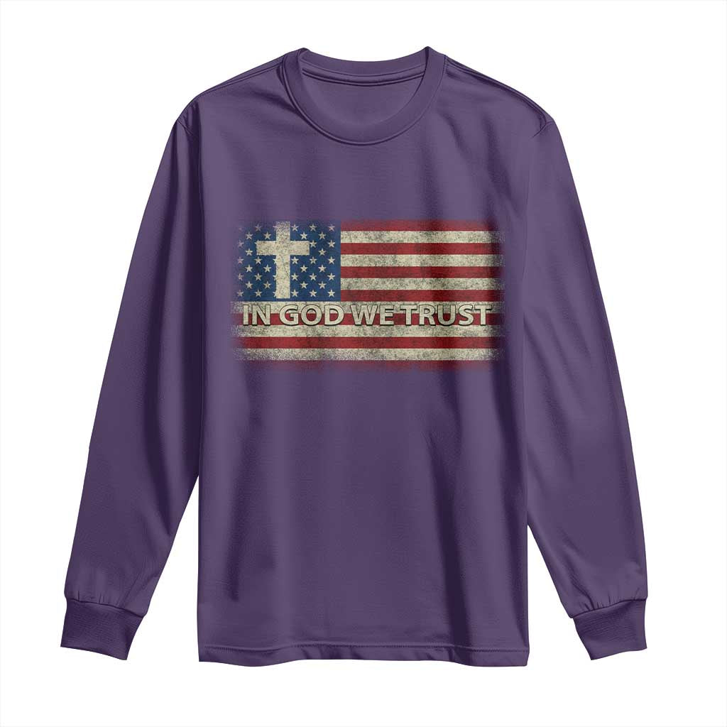 In God We Trust Christian US Flag Long Sleeve Shirt TS10 Purple Print Your Wear