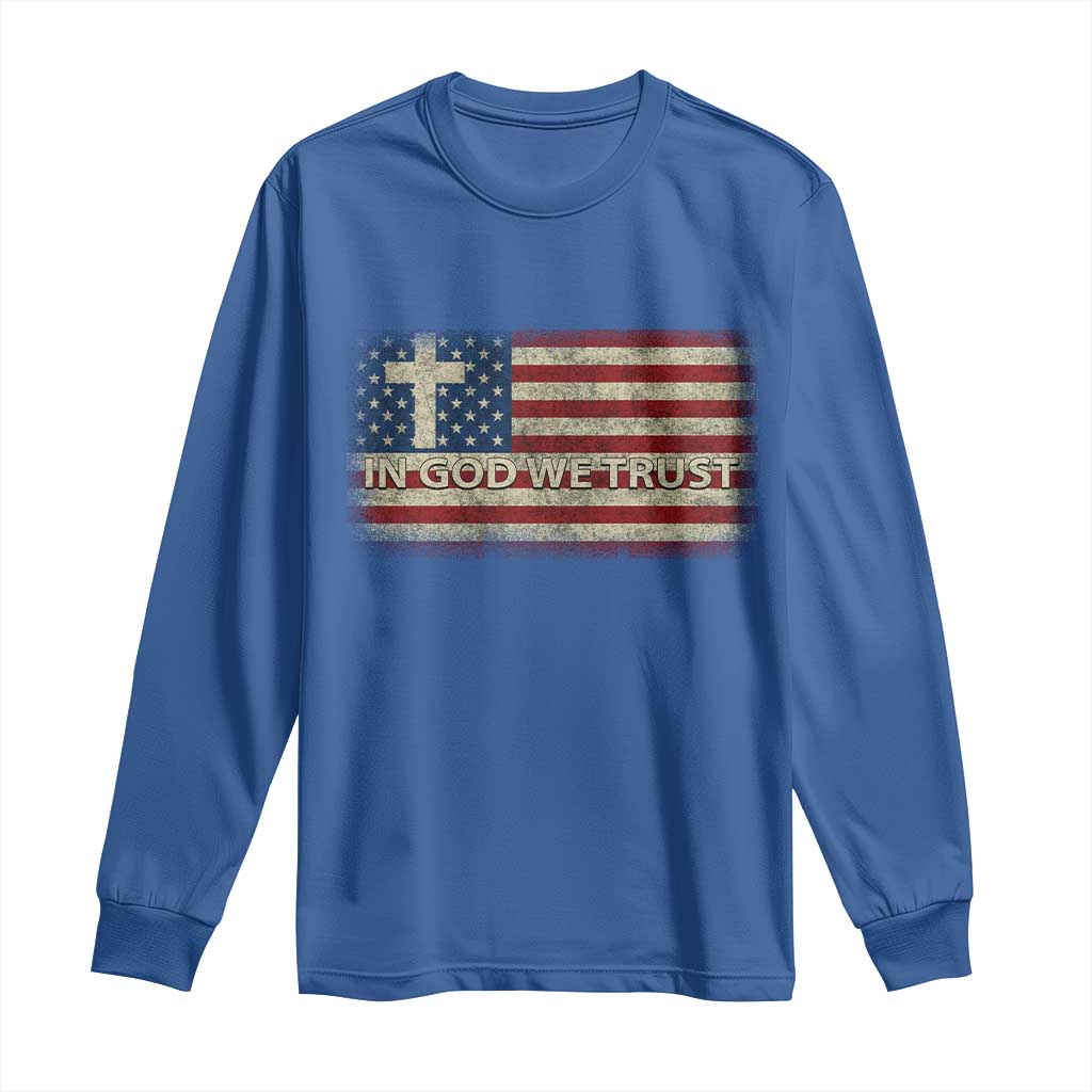 In God We Trust Christian US Flag Long Sleeve Shirt TS10 Royal Blue Print Your Wear