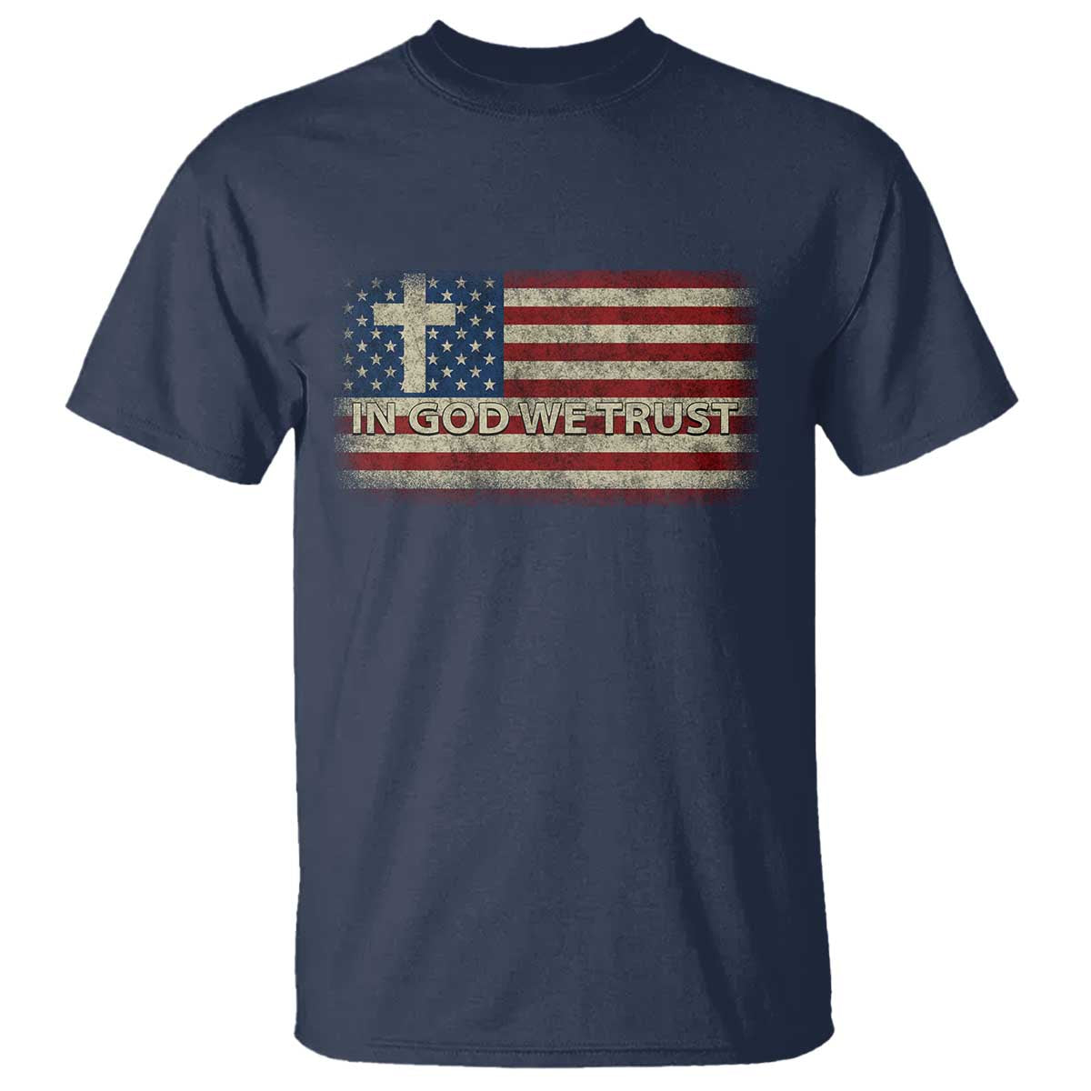 In God We Trust Christian US Flag T Shirt TS10 Navy Print Your Wear