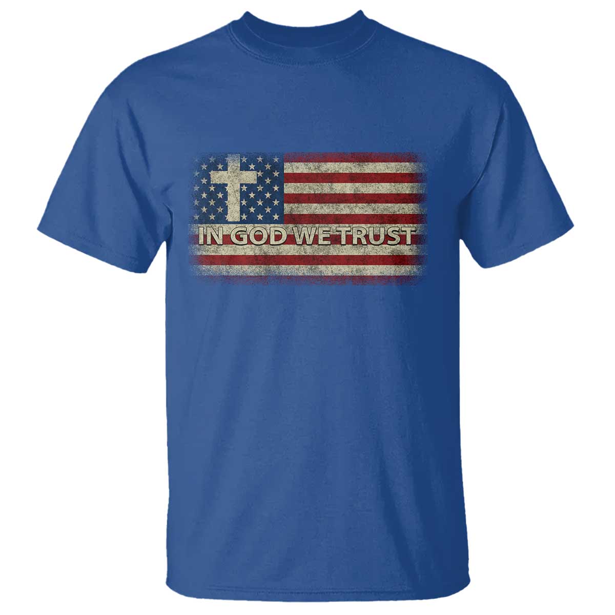 In God We Trust Christian US Flag T Shirt TS10 Royal Blue Print Your Wear