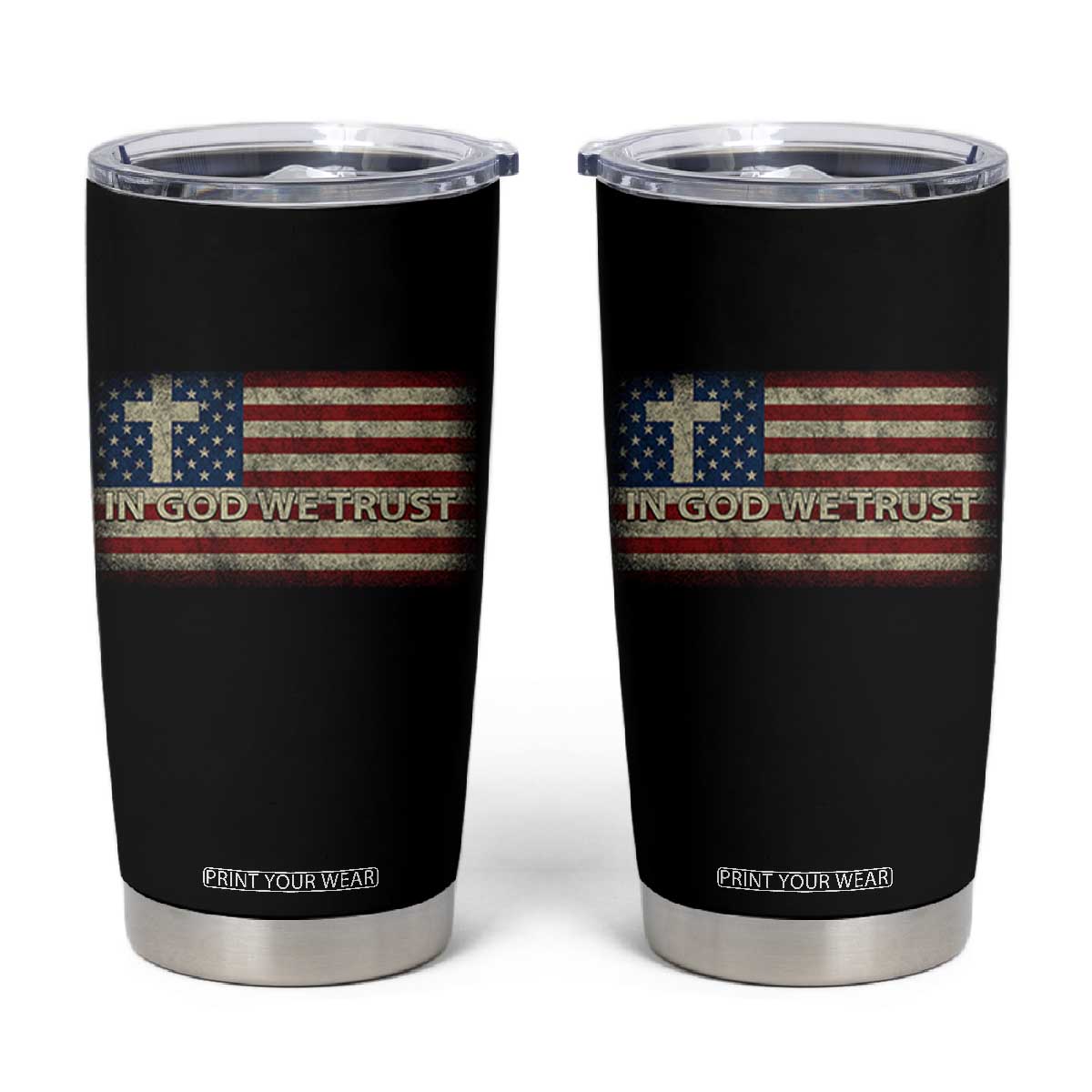 In God We Trust Christian US Flag Tumbler Cup TS10 Black Print Your Wear