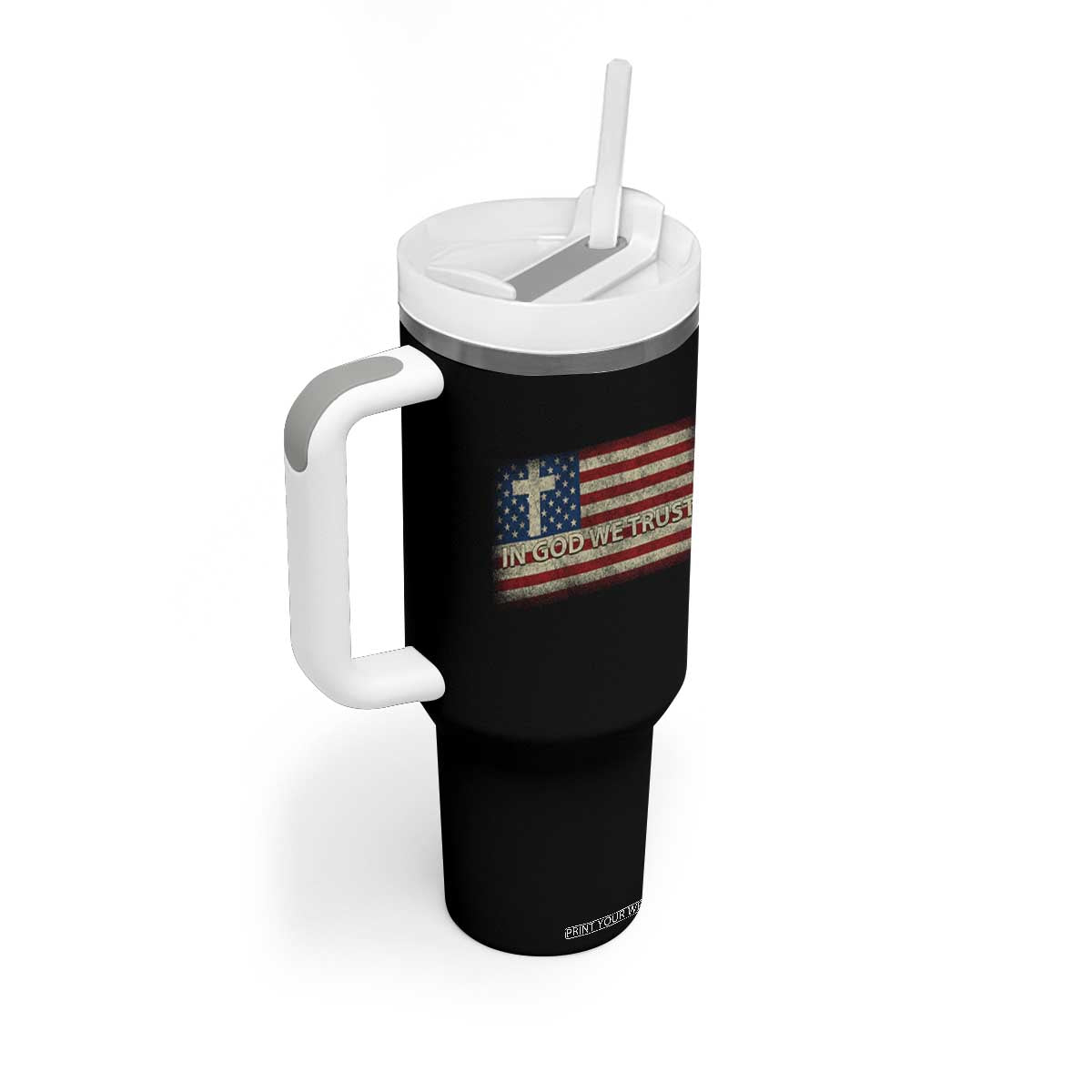 In God We Trust Christian US Flag Tumbler With Handle TS10 Print Your Wear