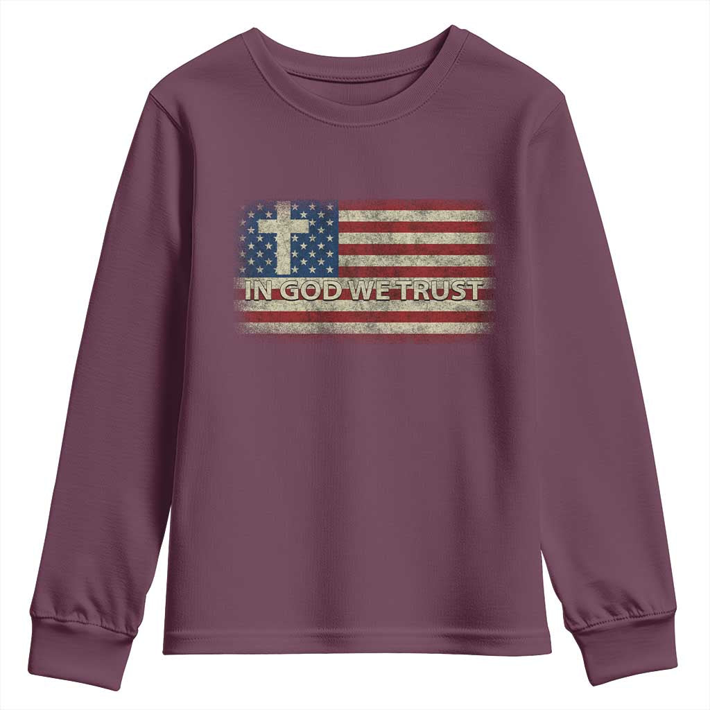 In God We Trust Christian US Flag Youth Sweatshirt TS10 Maroon Print Your Wear