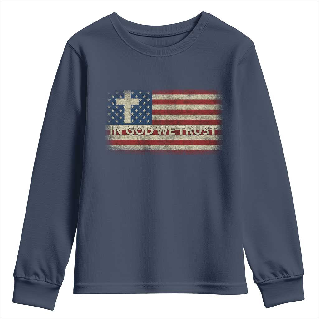 In God We Trust Christian US Flag Youth Sweatshirt TS10 Navy Print Your Wear