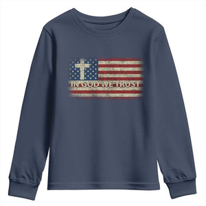 In God We Trust Christian US Flag Youth Sweatshirt TS10 Navy Print Your Wear