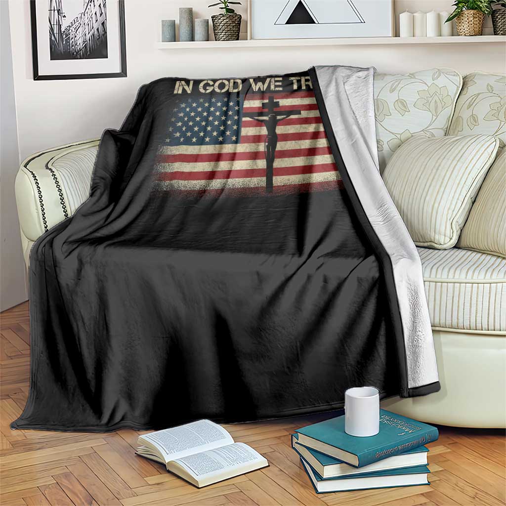 Christian USA Flag Throw Blanket American Christ Faith Cross Patriotic In God We Trust TS10 Print Your Wear