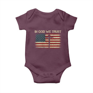 Christian USA Flag Baby Onesie American Christ Faith Cross Patriotic In God We Trust TS10 Maroon Print Your Wear