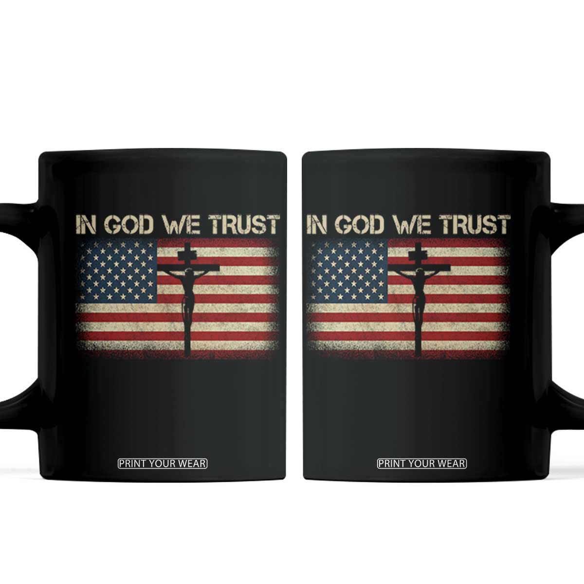 Christian USA Flag Coffee Mug American Christ Faith Cross Patriotic In God We Trust TS10 Black Print Your Wear