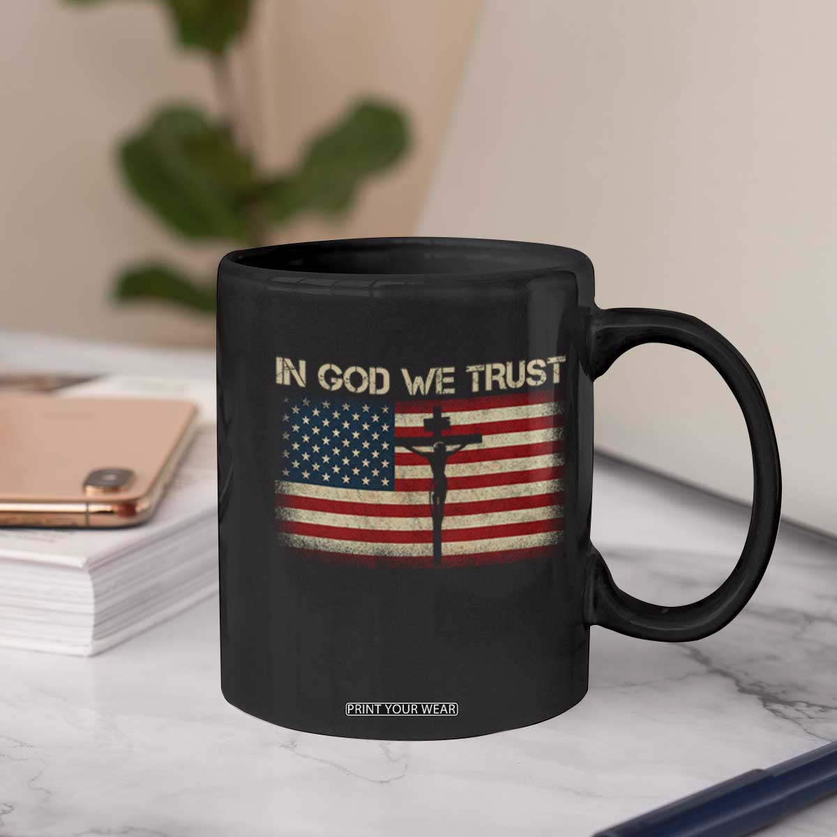 Christian USA Flag Coffee Mug American Christ Faith Cross Patriotic In God We Trust TS10 Print Your Wear