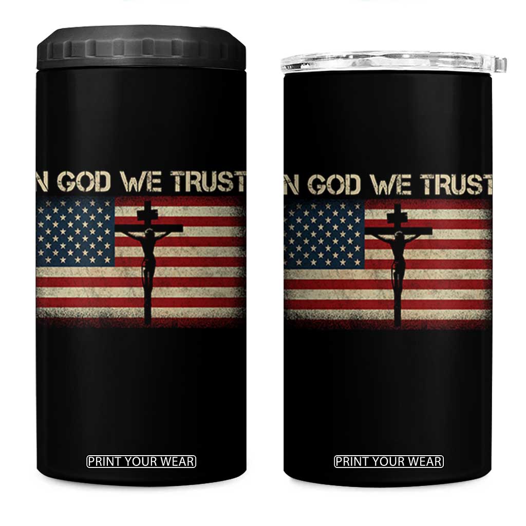 Christian USA Flag 4 in 1 Can Cooler Tumbler American Christ Faith Cross Patriotic In God We Trust TS10 One Size: 16 oz Black Print Your Wear