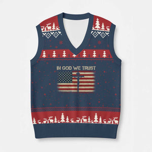 Christian USA Flag V-Neck Knit Sweater Vest American Christ Faith Cross Patriotic In God We Trust TS10 Navy Red Print Your Wear