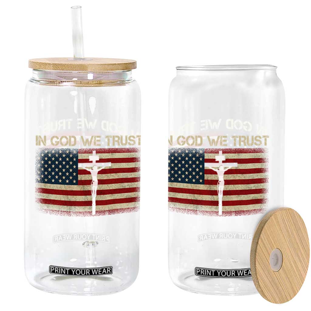 Christian USA Flag Glass Can American Christ Faith Cross Patriotic In God We Trust TS10 Print Your Wear