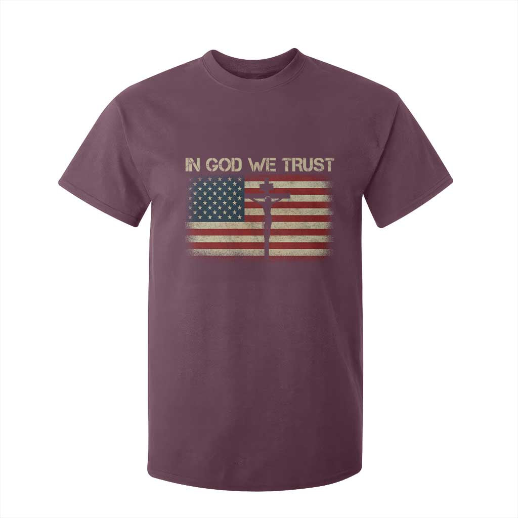 Christian USA Flag T Shirt For Kid American Christ Faith Cross Patriotic In God We Trust TS10 Maroon Print Your Wear