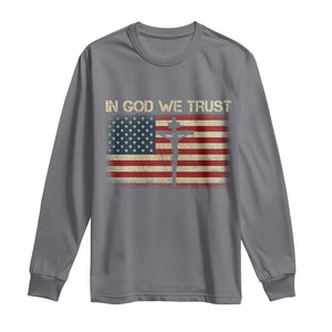 Christian USA Flag Long Sleeve Shirt American Christ Faith Cross Patriotic In God We Trust TS10 Charcoal Print Your Wear