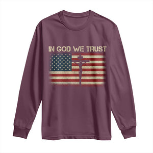 Christian USA Flag Long Sleeve Shirt American Christ Faith Cross Patriotic In God We Trust TS10 Maroon Print Your Wear