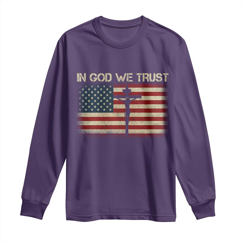 Christian USA Flag Long Sleeve Shirt American Christ Faith Cross Patriotic In God We Trust TS10 Purple Print Your Wear