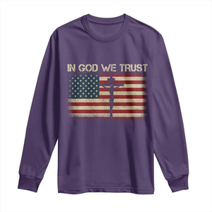 Christian USA Flag Long Sleeve Shirt American Christ Faith Cross Patriotic In God We Trust TS10 Purple Print Your Wear