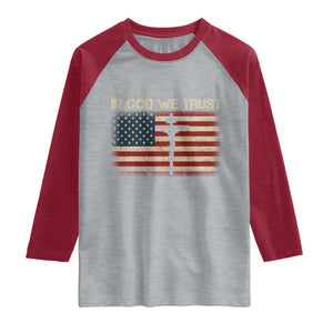 Christian USA Flag Raglan Shirt American Christ Faith Cross Patriotic In God We Trust TS10 Heather Gray Heather Red Print Your Wear
