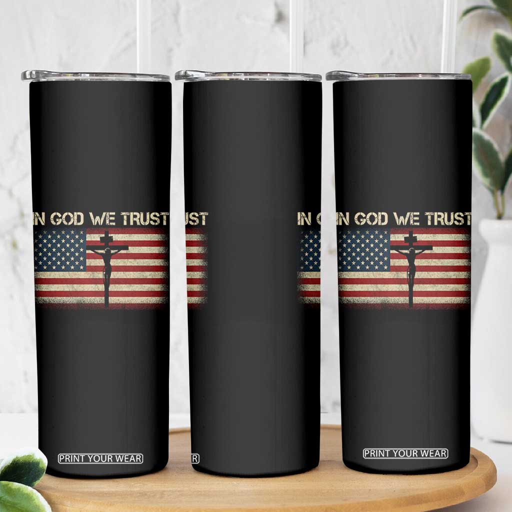 Christian USA Flag Skinny Tumbler American Christ Faith Cross Patriotic In God We Trust TS10 Print Your Wear