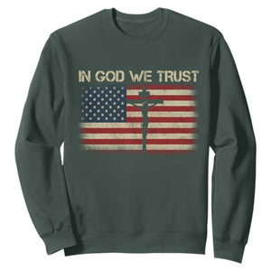 Christian USA Flag Sweatshirt American Christ Faith Cross Patriotic In God We Trust TS10 Dark Forest Green Print Your Wear