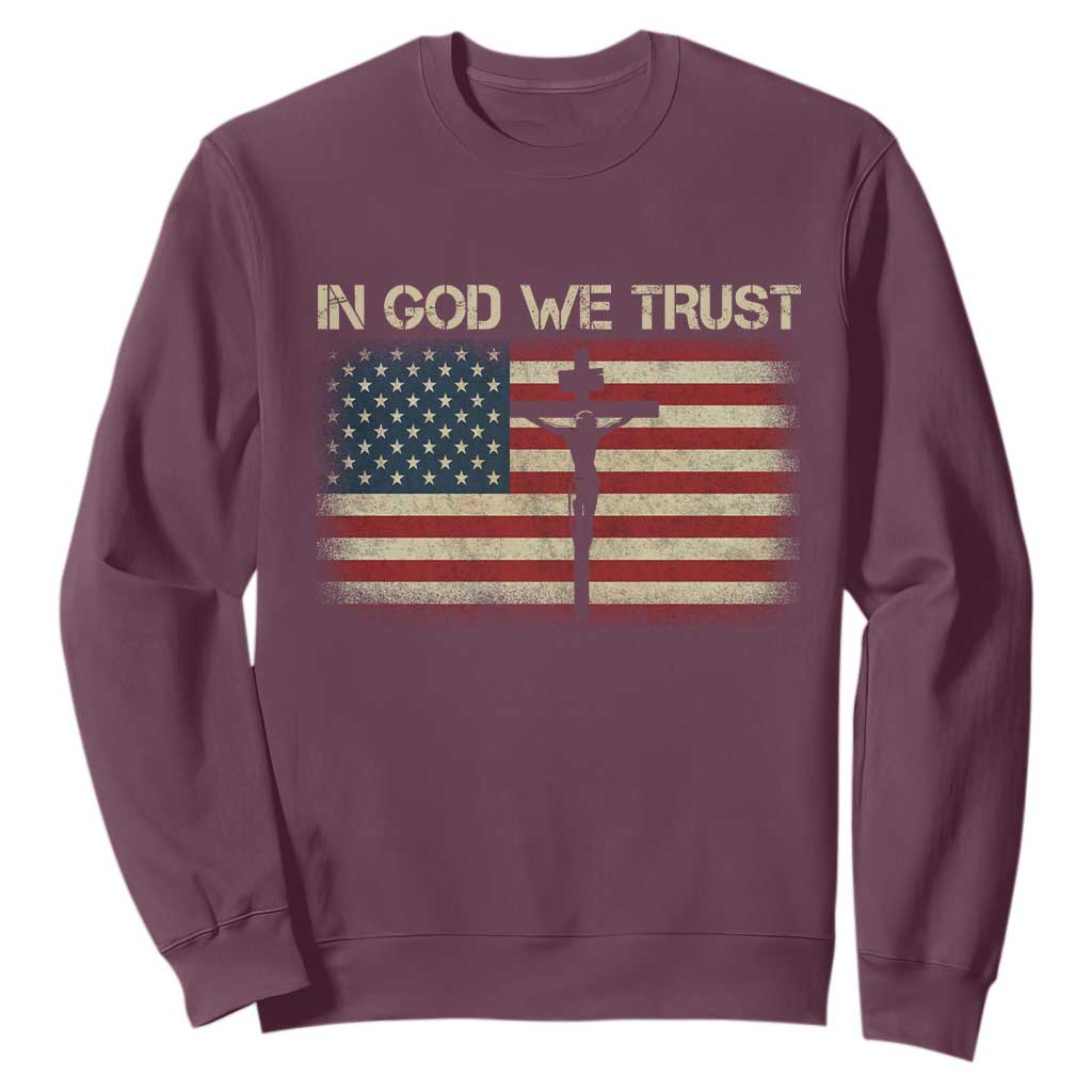 Christian USA Flag Sweatshirt American Christ Faith Cross Patriotic In God We Trust TS10 Maroon Print Your Wear