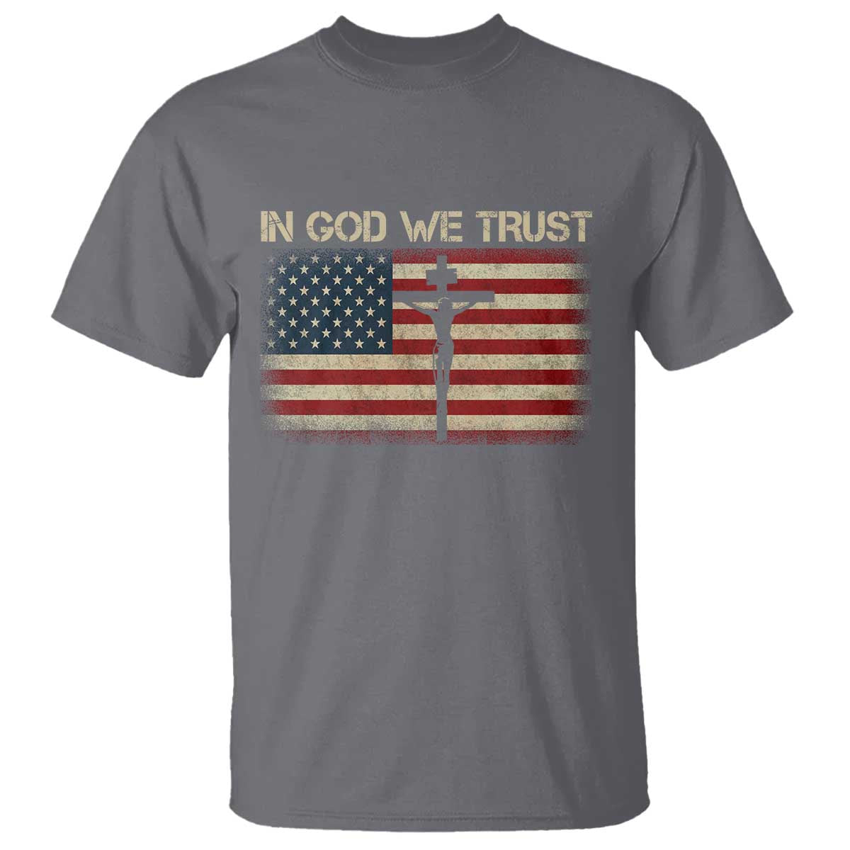 Christian USA Flag T Shirt American Christ Faith Cross Patriotic In God We Trust TS10 Charcoal Print Your Wear