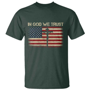 Christian USA Flag T Shirt American Christ Faith Cross Patriotic In God We Trust TS10 Dark Forest Green Print Your Wear