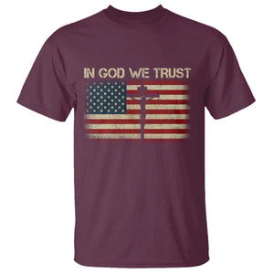 Christian USA Flag T Shirt American Christ Faith Cross Patriotic In God We Trust TS10 Maroon Print Your Wear