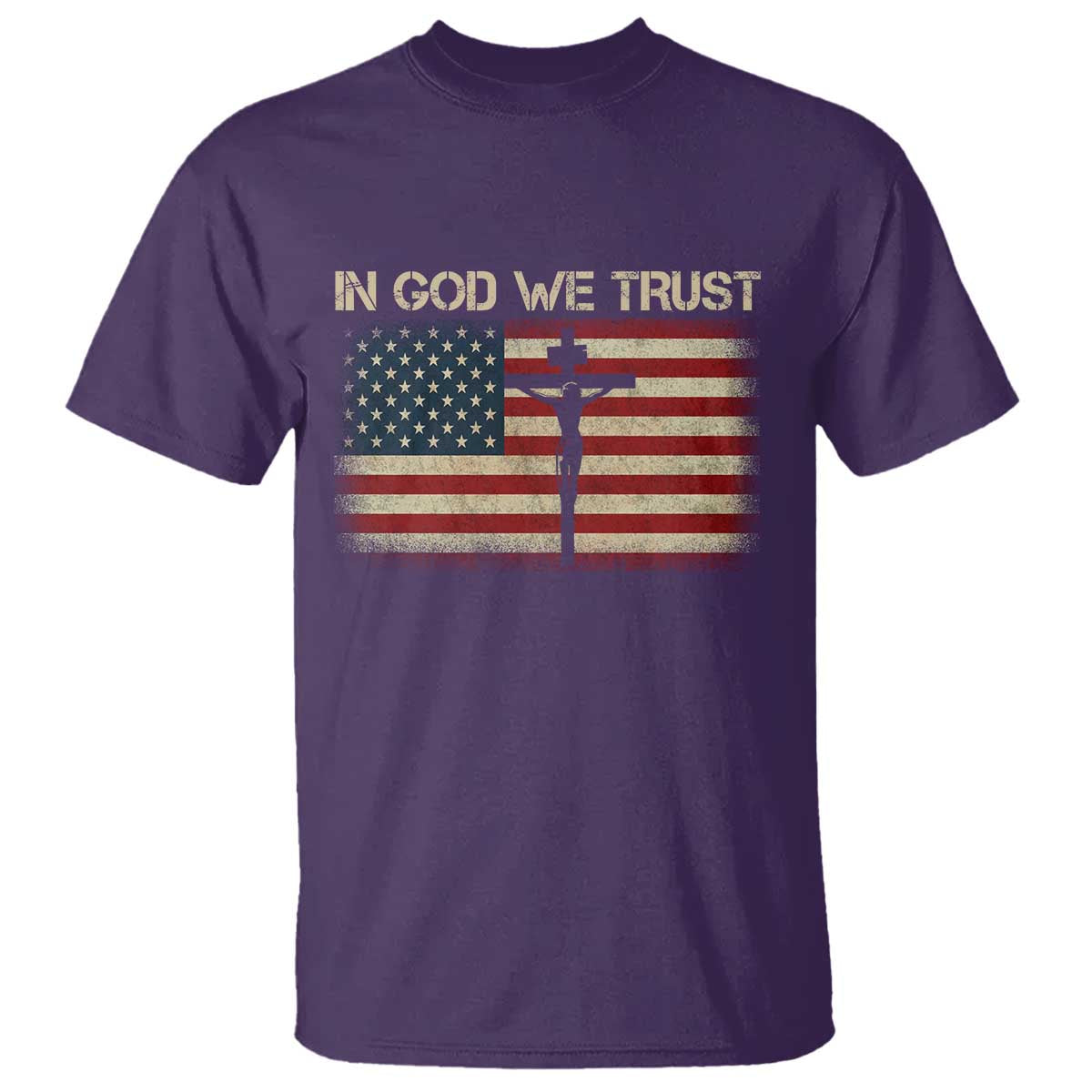Christian USA Flag T Shirt American Christ Faith Cross Patriotic In God We Trust TS10 Purple Print Your Wear