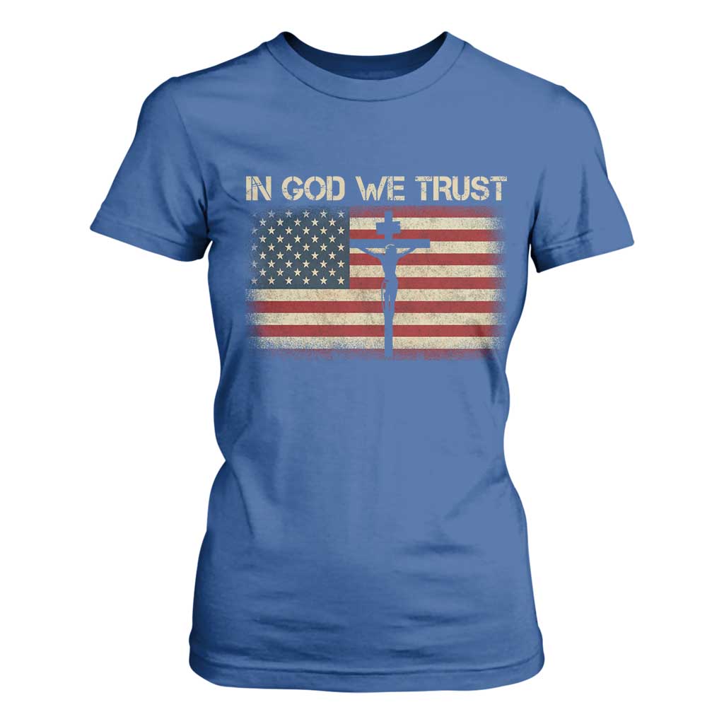Christian USA Flag T Shirt For Women American Christ Faith Cross Patriotic In God We Trust TS10 Royal Blue Print Your Wear