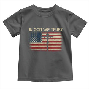 Christian USA Flag Toddler T Shirt American Christ Faith Cross Patriotic In God We Trust TS10 Dark Heather Print Your Wear