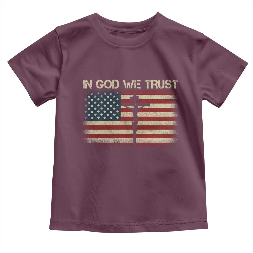 Christian USA Flag Toddler T Shirt American Christ Faith Cross Patriotic In God We Trust TS10 Maroon Print Your Wear